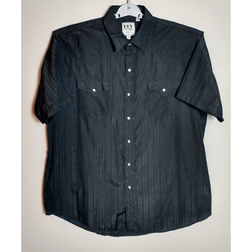 Ely Cattleman Western Pearl Snap Button Down Shirt. Men's XL (17 1/2). Green